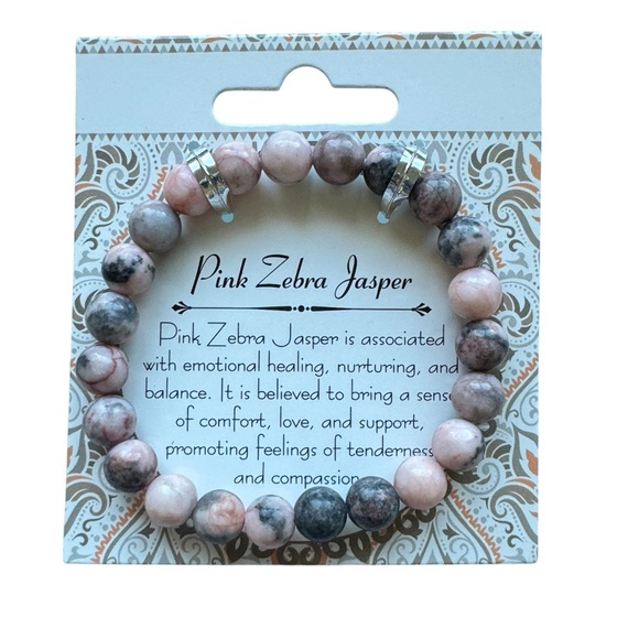 New Healing Stone Pink Zebra Jasper Bead Stretch Bracelet Balance Self Love Joy - Picture 2 of 9